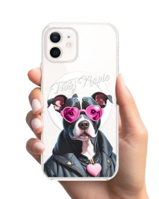 Etui do iPhone 12 Mini z MagSafe przeźroczyste, silikonowe Flexi, Puppy Love, pies rasy Amstaff