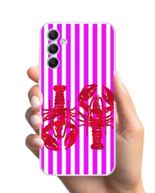 Etui do Samsung Galaxy A34 5G przeźroczyste, silikonowe Flexi, kraby z różowymi paskami