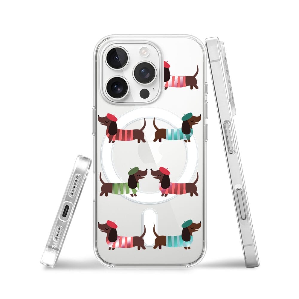 Etui do iPhone 16 Pro z MagSafe przeźroczyste, silikonowe Flexi, jamnik w Paryżu - obrazek 3