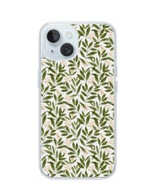 Etui do iPhone 15 Plus przeźroczyste, silikonowe Flexi, zielone gałązki