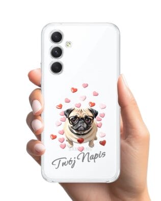 Etui do Samsung Galaxy A54 5G przeźroczyste, silikonowe Flexi, Puppy Love, pies rasy Mops