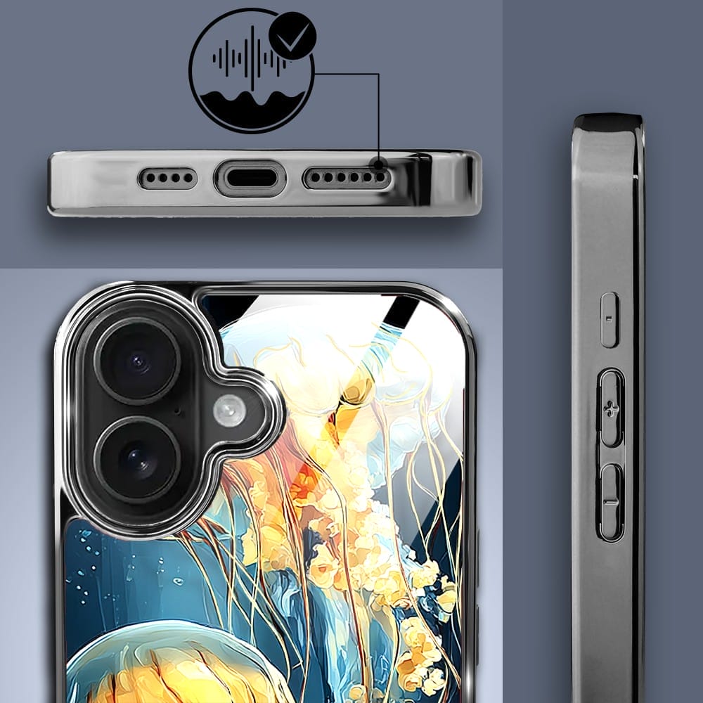 Etui do iPhone 16 IBIZU Elite Glass z MagSafe, Morze, Meduzy w głębinach, czarne - obrazek 4