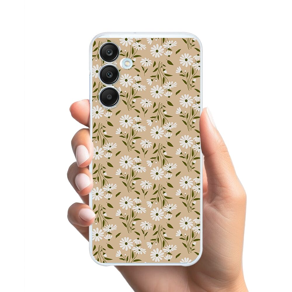 Etui do Samsung Galaxy M35 5G przeźroczyste, silikonowe Flexi, delikatne kwiatki na cielistym tle - obrazek 2