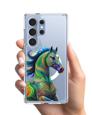 Etui do Samsung Galaxy S25 Ultra z MagSafe przeźroczyste, silikonowe Flexi, Dzika Mandala, Koń