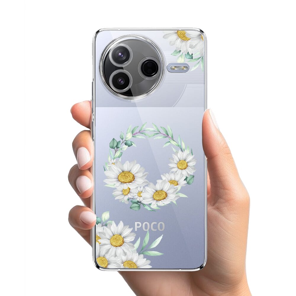 Etui do Xiaomi POCO F7 Pro przeźroczyste, silikonowe Flexi, wianek stokrotek - obrazek 2