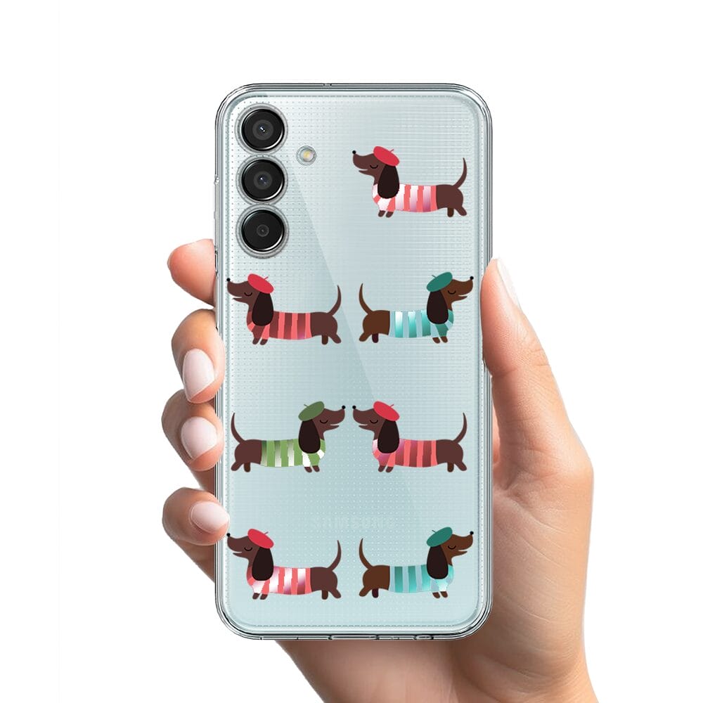 Etui do Samsung Galaxy M15 5G przeźroczyste, silikonowe Flexi, jamnik w Paryżu - obrazek 2