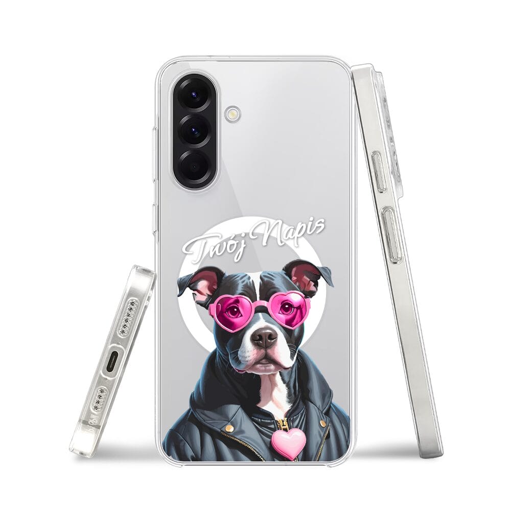 Etui do Samsung Galaxy A56 5G z MagSafe przeźroczyste, silikonowe Flexi, Puppy Love, pies rasy Amstaff - obrazek 3