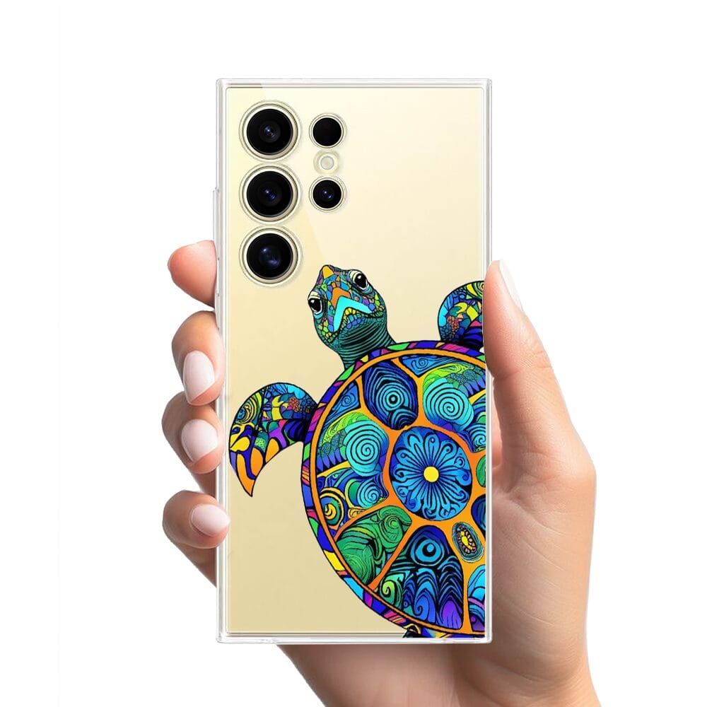 Etui do Samsung Galaxy S24 Ultra przeźroczyste, silikonowe Flexi, Dzika Mandala, Żółw - obrazek 2
