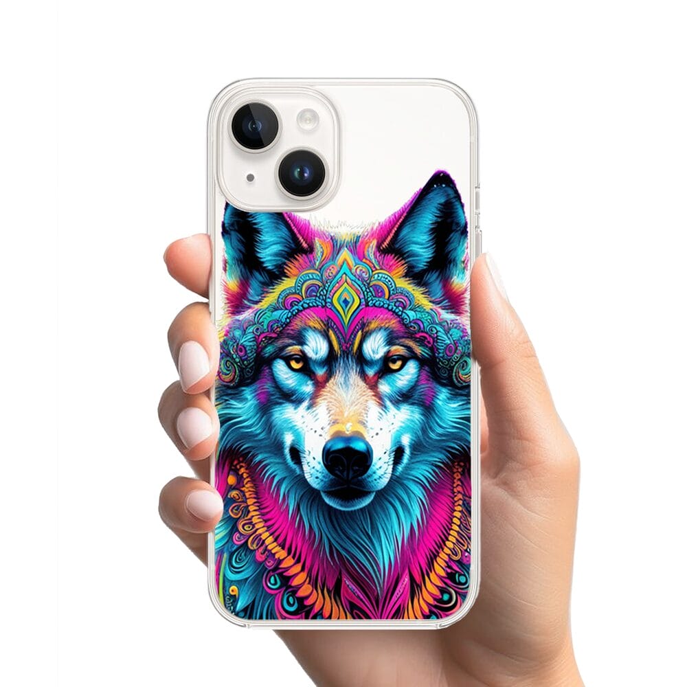 Etui do iPhone 13 Mini przeźroczyste, silikonowe Flexi, Dzika Mandala, Wilk - obrazek 2