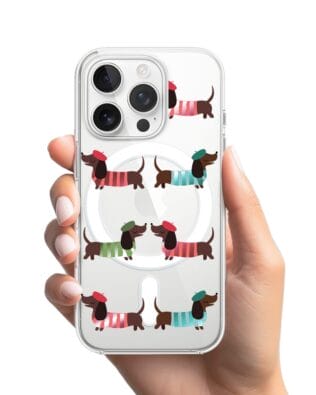 Etui do iPhone 13 Pro z MagSafe przeźroczyste, silikonowe Flexi, jamnik w Paryżu