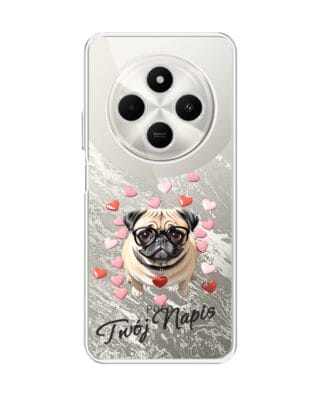 Etui do Xiaomi POCO C75 przeźroczyste, silikonowe Flexi, Puppy Love, pies rasy Mops