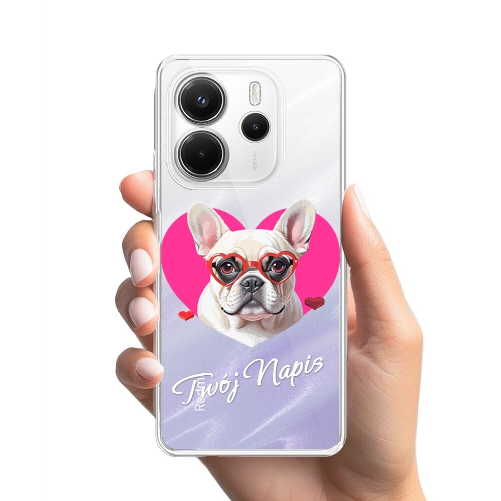 Etui do Xiaomi Redmi Note 14 5G przeźroczyste, silikonowe Flexi, Puppy Love, pies rasy Buldog Francuski - obrazek 2