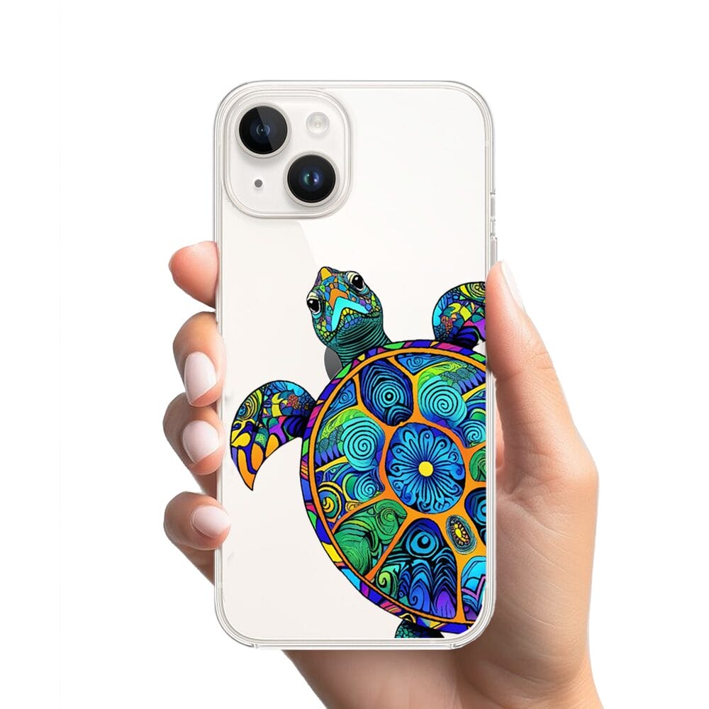 Etui do iPhone 13 Mini przeźroczyste, silikonowe Flexi, Dzika Mandala, Żółw - obrazek 2