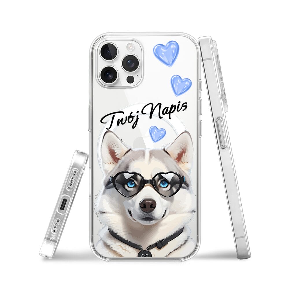 Etui do iPhone 12 Pro Max z MagSafe przeźroczyste, silikonowe Flexi, Puppy Love, pies rasy Husky - obrazek 3