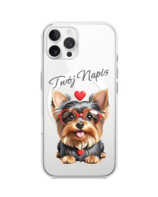 Etui do iPhone 12 Pro Max z MagSafe przeźroczyste, silikonowe Flexi, Puppy Love, pies rasy York