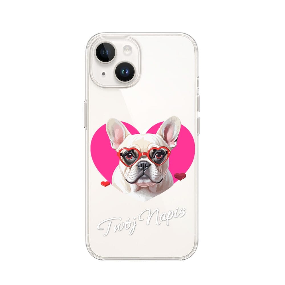 Etui do iPhone 13 Mini przeźroczyste, silikonowe Flexi, Puppy Love, pies rasy Buldog Francuski