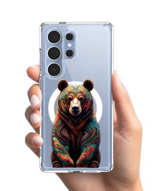 Etui do Samsung Galaxy S25 Ultra z MagSafe przeźroczyste, silikonowe Flexi, Dzika Mandala, Niedźwiedź