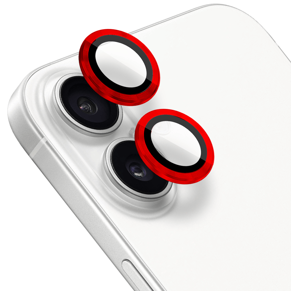 Metalowa osłona obiektywu aparatu ze szkła hartowanego 9H do iPhone 16 Plus, 1 zestaw, czerwona