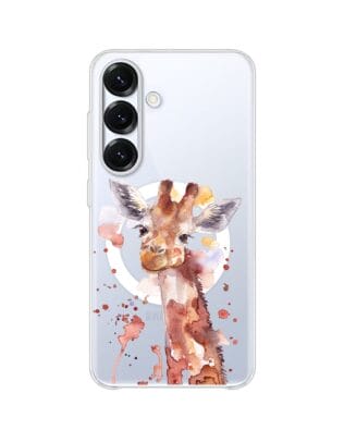 Etui do Samsung Galaxy S25 Plus z MagSafe przeźroczyste, silikonowe Flexi, Akwarelowe Zoo, Żyrafa