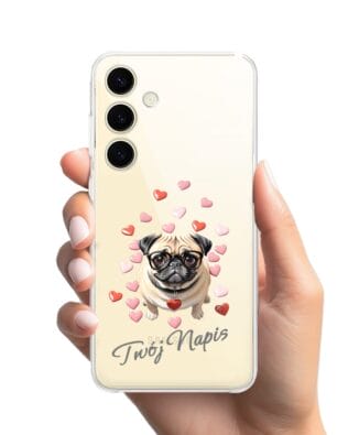 Etui do Samsung Galaxy S24 przeźroczyste, silikonowe Flexi, Puppy Love, pies rasy Mops