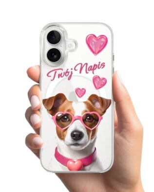 Etui do iPhone 16 Plus z MagSafe przeźroczyste, silikonowe Flexi, Puppy Love, pies rasy Jack Russell Terrier