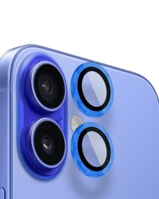 Metalowa osłona obiektywu aparatu ze szkła hartowanego 9H do iPhone 16 Plus, 1 zestaw, granatowa