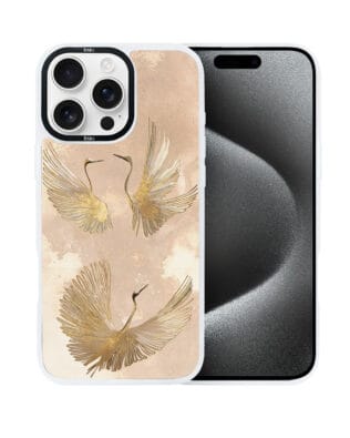 Etui do iPhone 15 Pro Max IBIZU DropGuard Matt z MagSafe, Boho, Złote żurawie