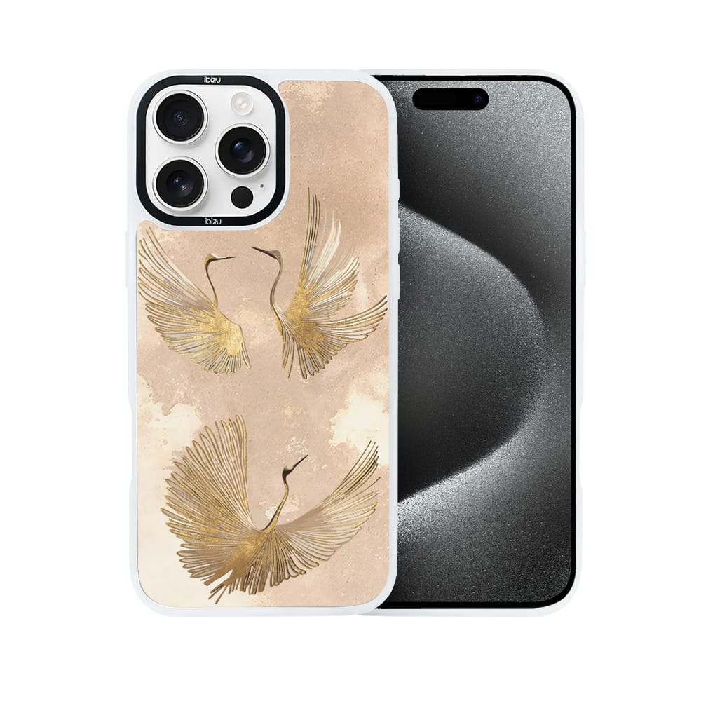 Etui do iPhone 15 Pro Max IBIZU DropGuard Matt z MagSafe, Boho, Złote żurawie - obrazek 2