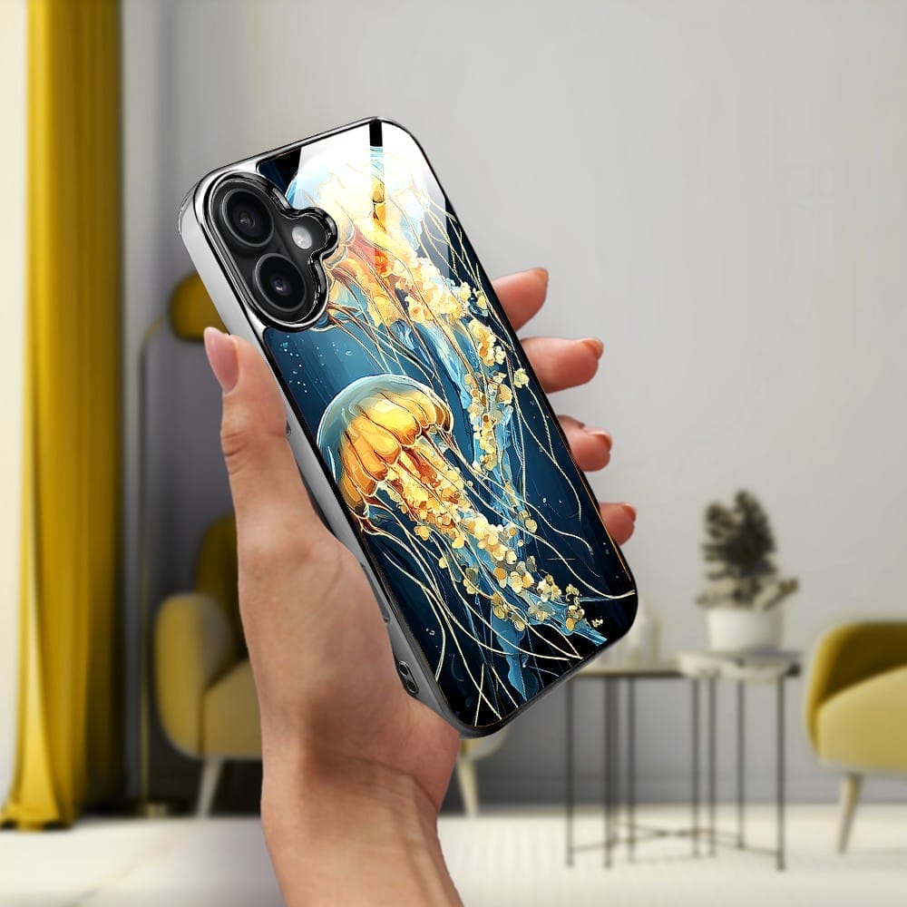 Etui do iPhone 16 IBIZU Elite Glass z MagSafe, Morze, Meduzy w głębinach, czarne - obrazek 5