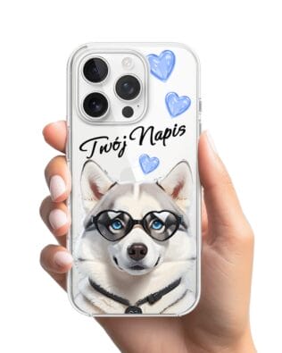 Etui do iPhone 15 Pro przeźroczyste, silikonowe Flexi, Puppy Love, pies rasy Husky
