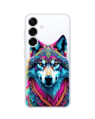 Etui do Samsung Galaxy S25 przeźroczyste, silikonowe Flexi, Dzika Mandala, Wilk