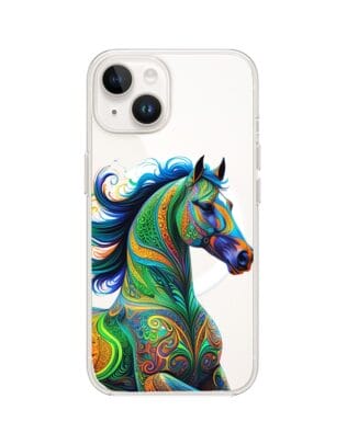 Etui do iPhone 14 Plus z MagSafe przeźroczyste, silikonowe Flexi, Dzika Mandala, Koń