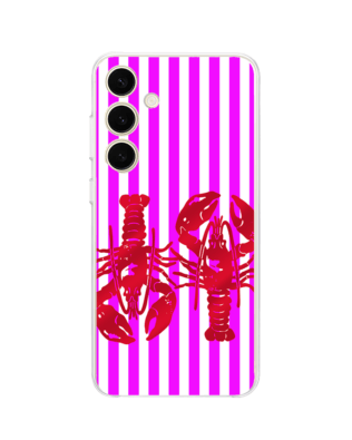 Etui do Samsung Galaxy S24 przeźroczyste, silikonowe Flexi, kraby z różowymi paskami