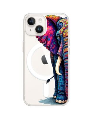 Etui do iPhone 13 Mini z MagSafe przeźroczyste, silikonowe Flexi, Dzika Mandala, Słoń