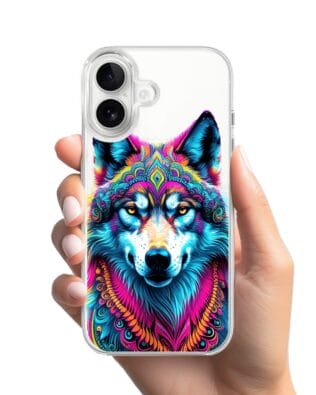 Etui do iPhone 16 z MagSafe przeźroczyste, silikonowe Flexi, Dzika Mandala, Wilk