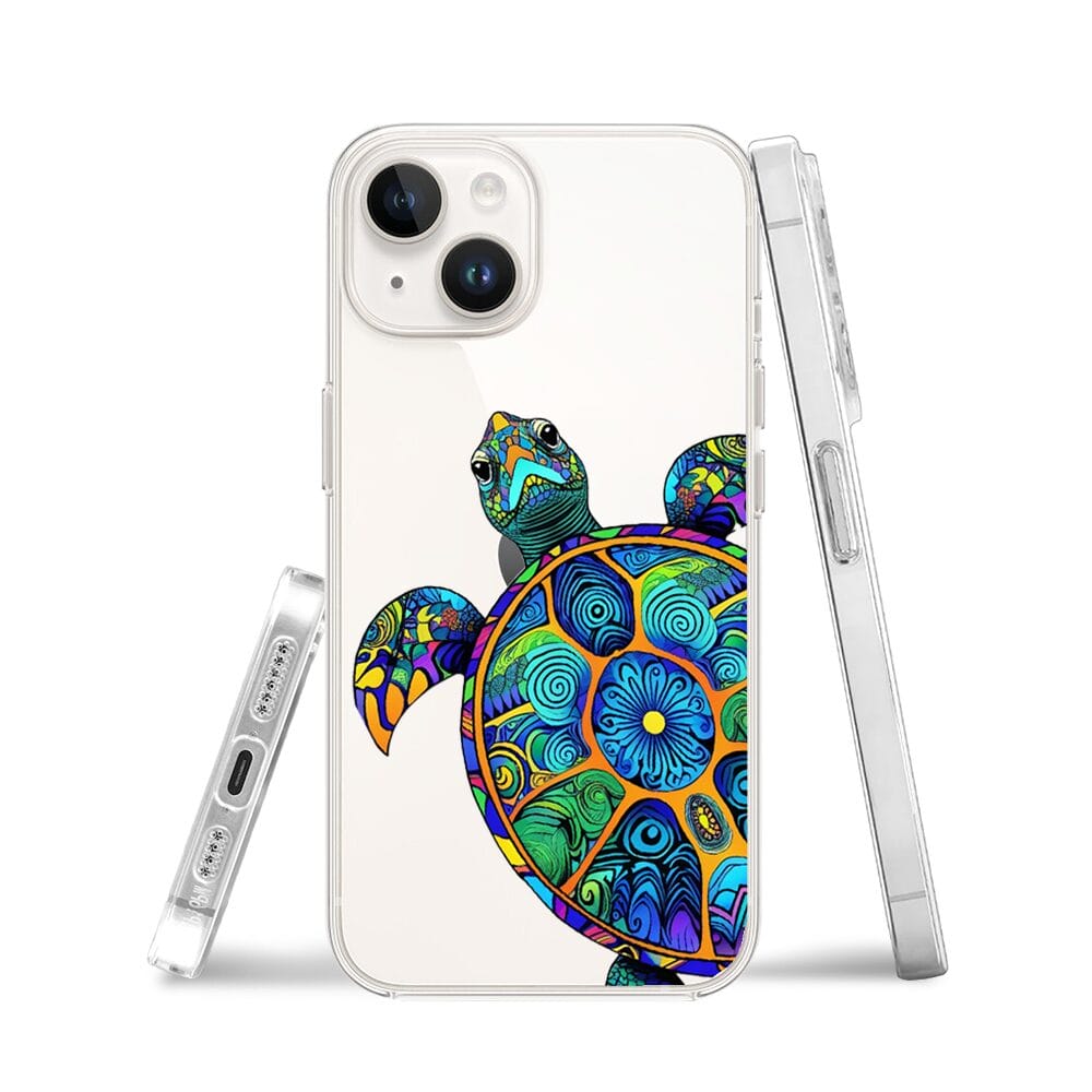 Etui do iPhone 13 Mini przeźroczyste, silikonowe Flexi, Dzika Mandala, Żółw - obrazek 3
