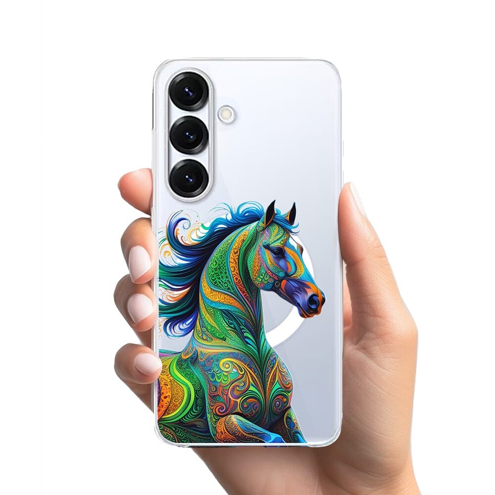 Etui do Samsung Galaxy S25 Plus z MagSafe przeźroczyste, silikonowe Flexi, Dzika Mandala, Koń - obrazek 2