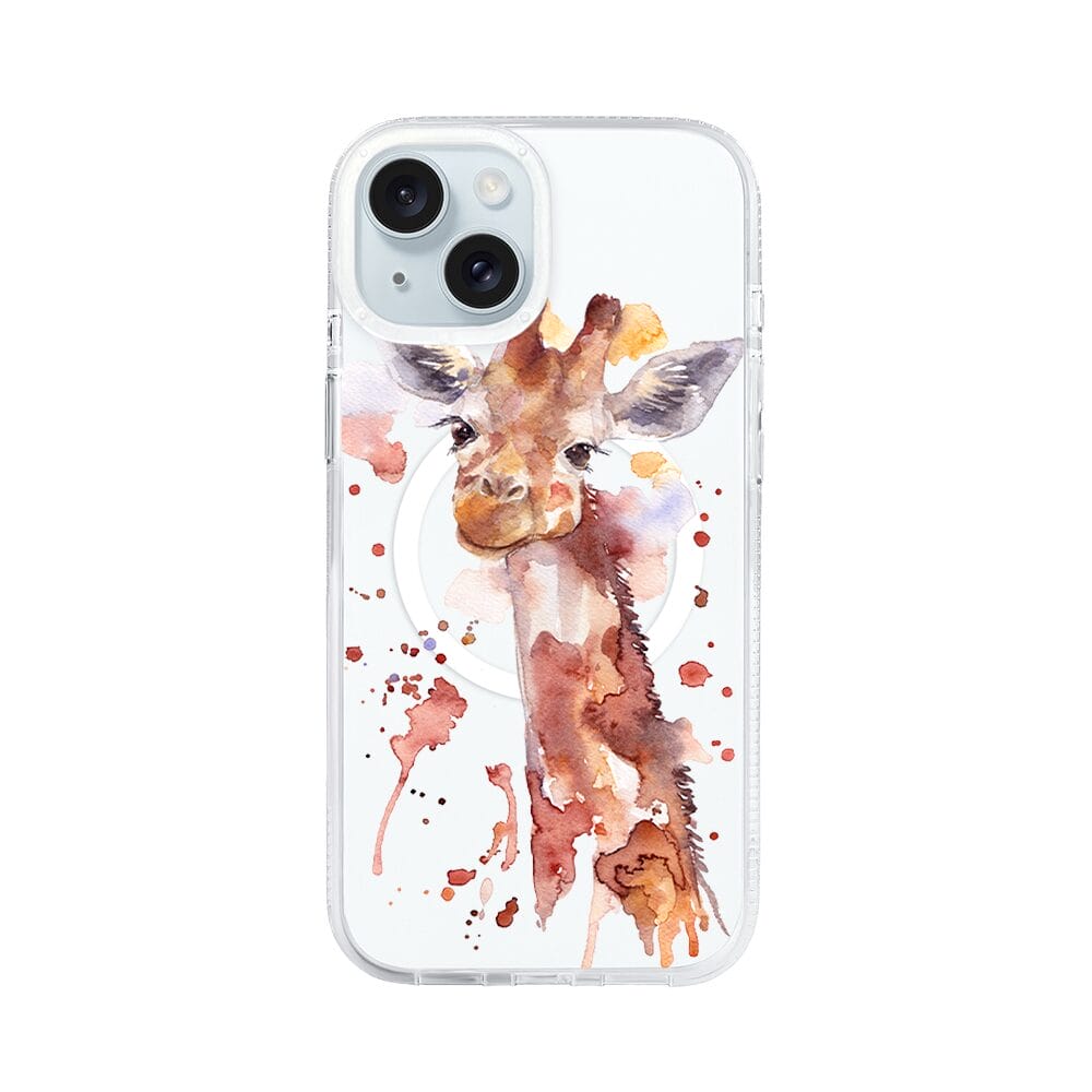 Etui do iPhone 15 z MagSafe przeźroczyste, silikonowe Flexi, Akwarelowe Zoo, Żyrafa