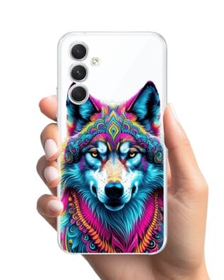 Etui do Samsung Galaxy A54 5G przeźroczyste, silikonowe Flexi, Dzika Mandala, Wilk