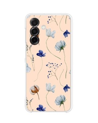 Etui do Samsung Galaxy A26 5G przeźroczyste, silikonowe Flexi, kwiatki niebieskie na pudrowym tle