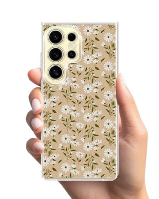 Etui do Samsung Galaxy S24 Ultra z MagSafe przeźroczyste, silikonowe Flexi, delikatne kwiatki na cielistym tle