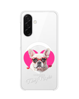 Etui do Samsung Galaxy A26 5G z MagSafe przeźroczyste, silikonowe Flexi, Puppy Love, pies rasy Buldog Francuski