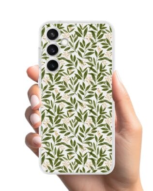 Etui do Samsung Galaxy S23 przeźroczyste, silikonowe Flexi, zielone gałązki