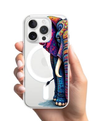Etui do iPhone 16 Pro z MagSafe przeźroczyste, silikonowe Flexi, Dzika Mandala, Słoń