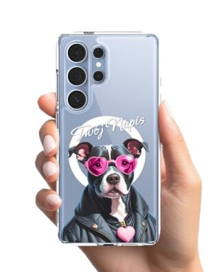 Etui do Samsung Galaxy S25 Ultra z MagSafe przeźroczyste, silikonowe Flexi, Puppy Love, pies rasy Amstaff