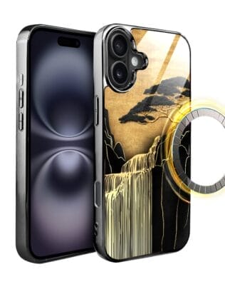Etui do iPhone 16 IBIZU Elite Glass z MagSafe Magia Azji, Złoty wodospad, czarne
