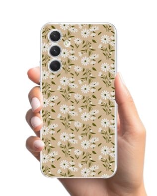 Etui do Samsung Galaxy A54 5G przeźroczyste, silikonowe Flexi, delikatne kwiatki na cielistym tle