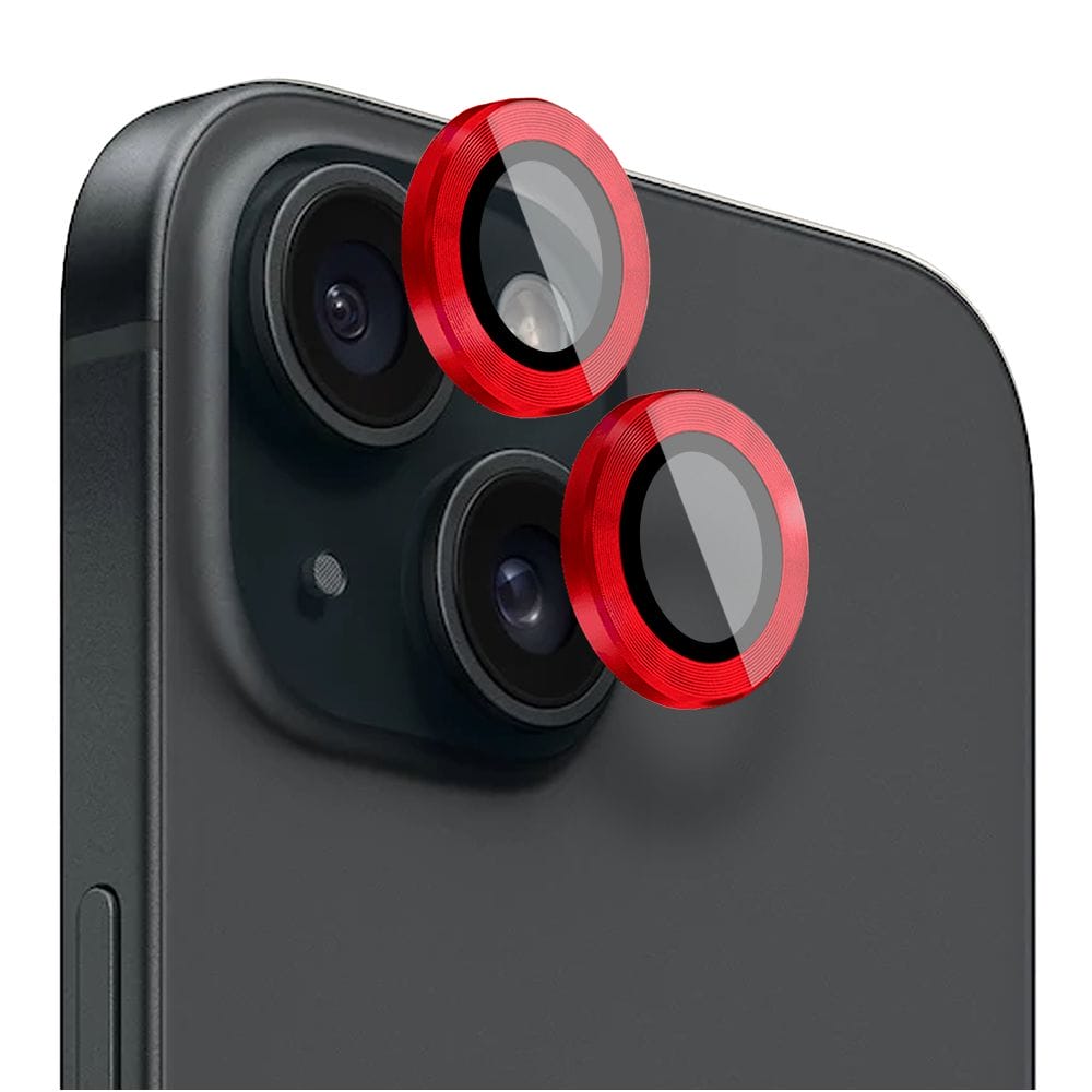 Metalowa osłona obiektywu aparatu ze szkła hartowanego 9H do iPhone 15 Plus, 1 zestaw, czerwona - obrazek 2