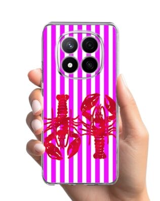 Etui do Xiaomi Redmi Note 14 Pro 4G przeźroczyste, silikonowe Flexi, kraby z różowymi paskami