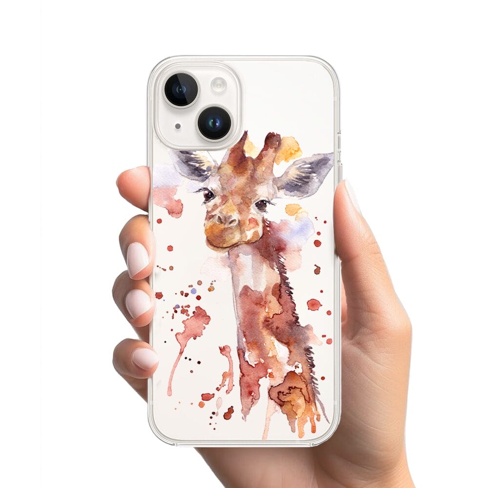 Etui do iPhone 13 Mini przeźroczyste, silikonowe Flexi, Akwarelowe Zoo, Żyrafa - obrazek 2